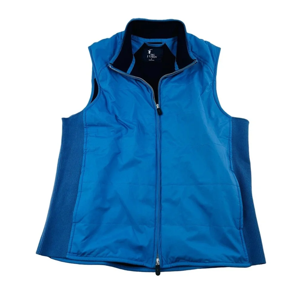 Fairway & Greene F&G Tech Blue Full‎ Zip Wool Blend Lined Nylon Vest Size Small